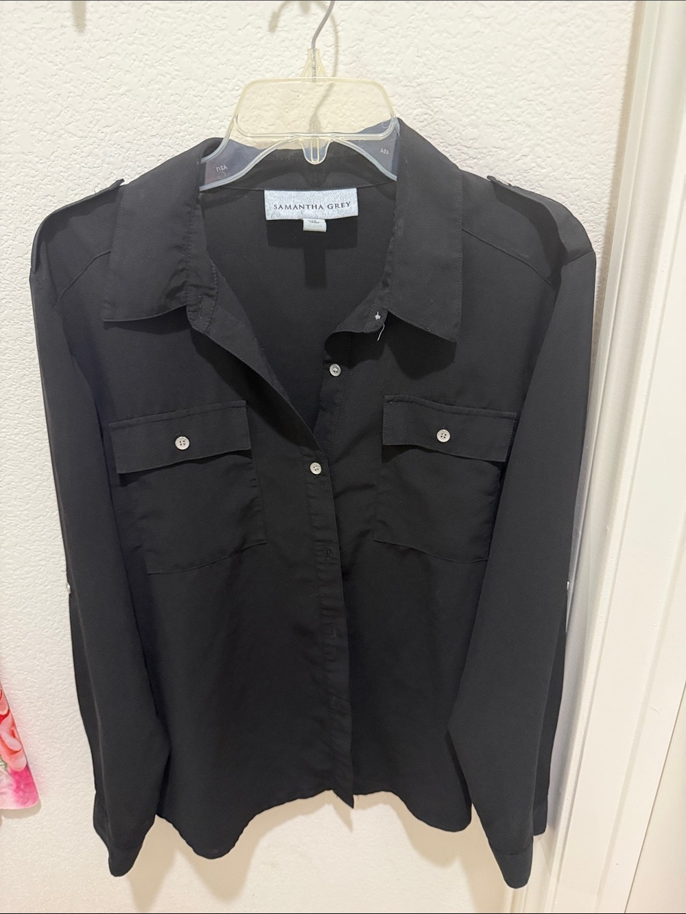 Samantha Grey Black Button-Front Utility Shirt